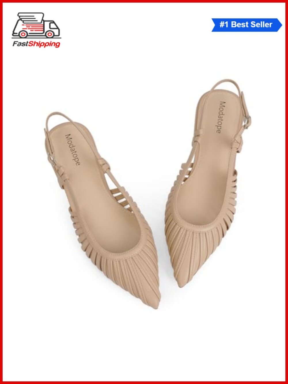 ✨ Pointed Toe Slingback Flats Women Faux Leather Low Heel Dress Shoes
